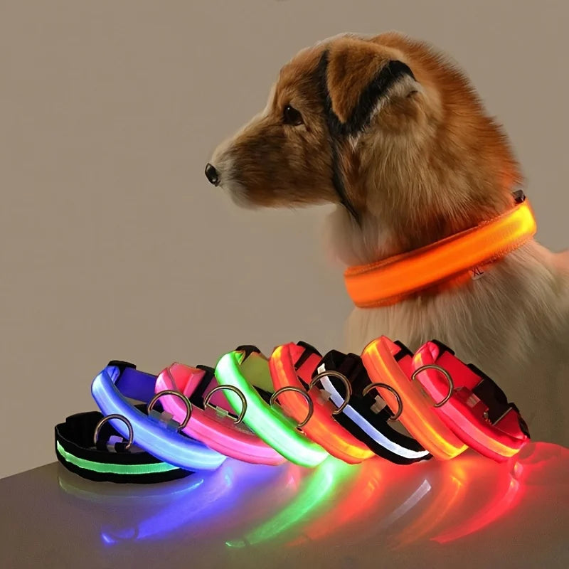 LED Dog Collar Glow in the Dark - Night Safety Flashing Nylon Light Up Pet Collar, High Visibility Luminous Fluorescent Collar for Night Walking