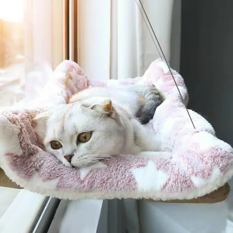 Winter Cat Window Hammock - Heavy Duty Suction Cup Cat Window Perch for Indoor Cats, Space Saving Hanging Bed & Climbing Frame